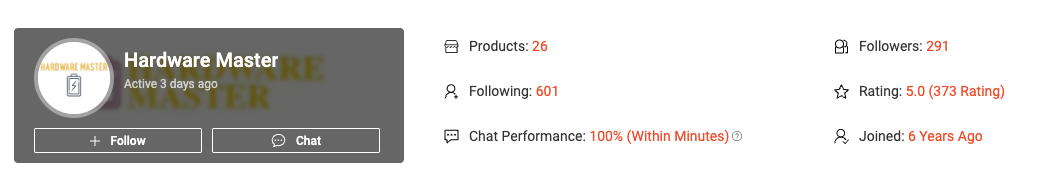 Hardware Master Shopee Profile - 5.0 Star Rating, 373+ Reviews